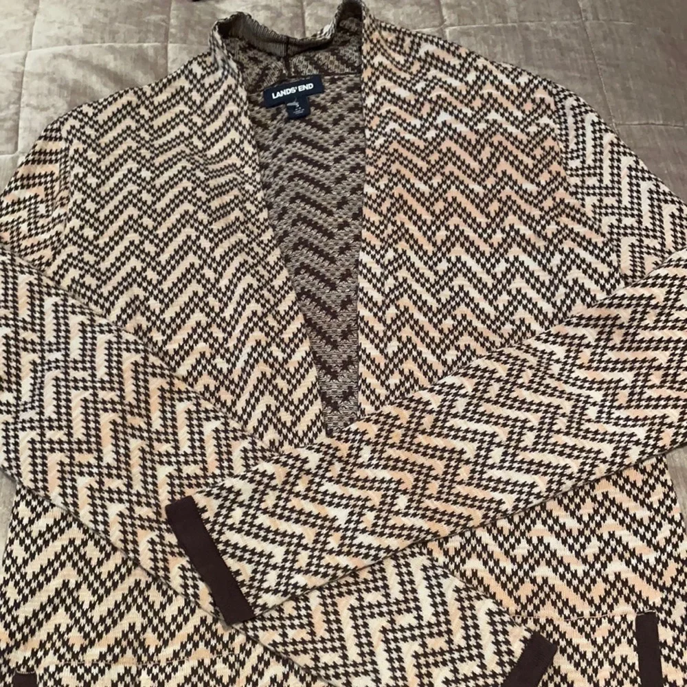 LAND’S END 100% Soft Cotton Open Midi Cardigan With Pockets - Picture 5 of 12